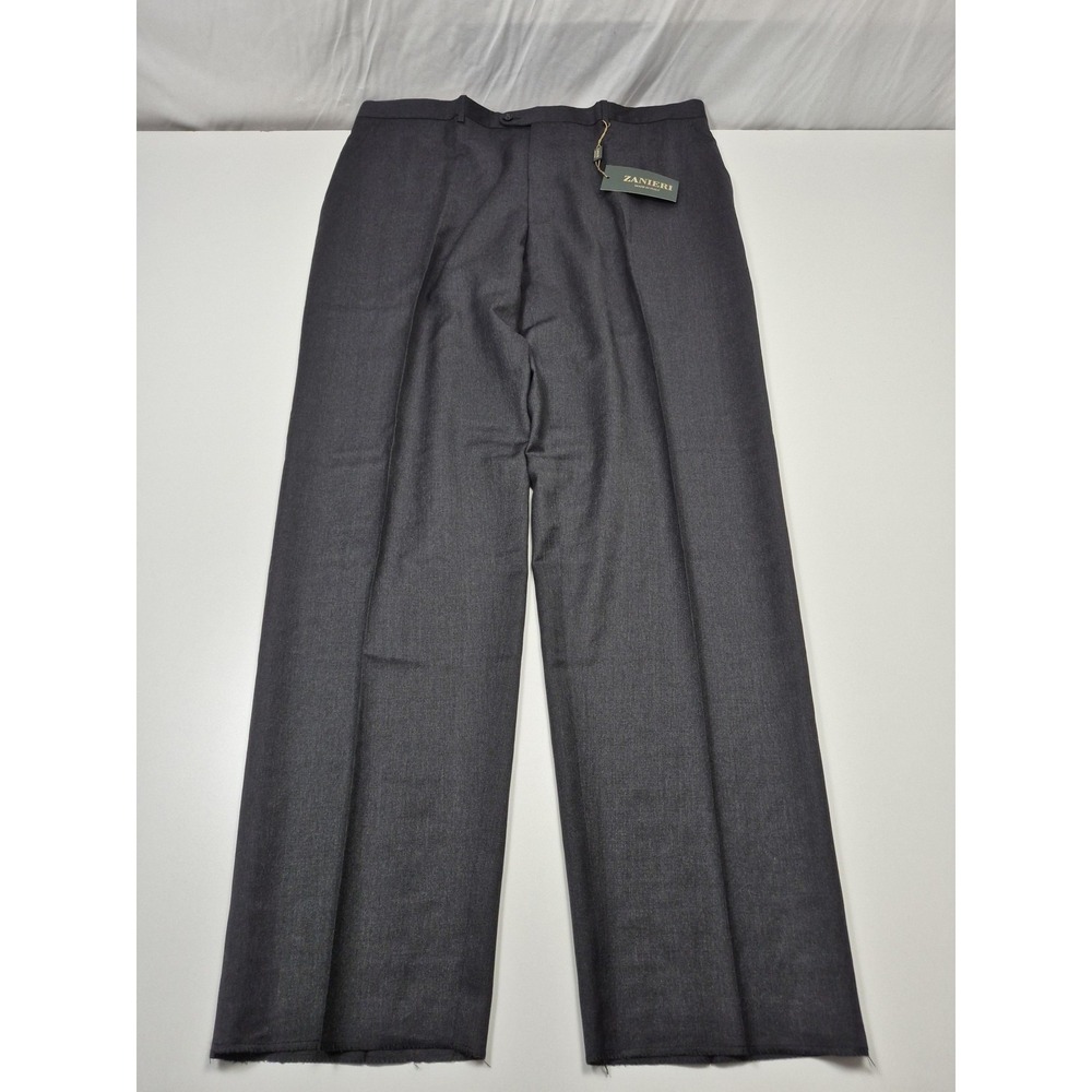 Zanieri Wool Dress Pants Mens 44x36 Gray Super 100s Unhemmed Italy Flat Front